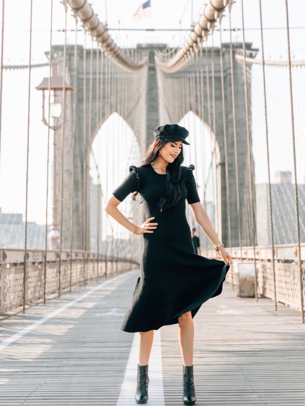 Rachel Parcell Classic Black Midi Dress with Puff Sleeve Detail